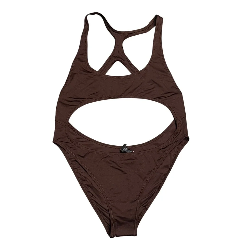 SKIMS Swim Cutout Monokini Cocoa Brown One Piece Swimsuit XL NWT